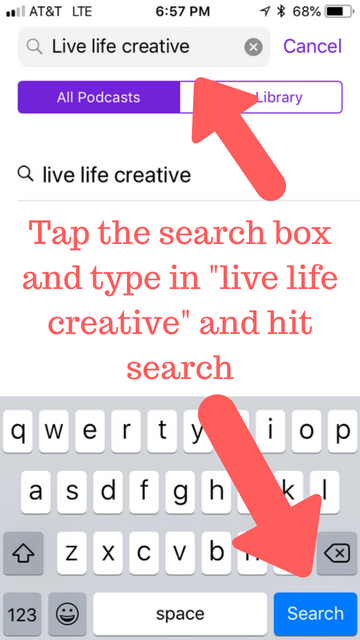 03 Tap the search box and type in _live life creative_ and hit search